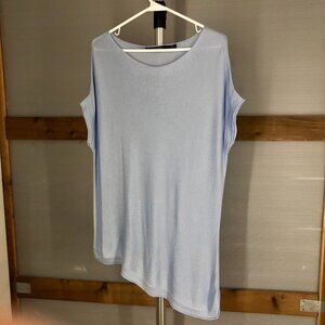 IRIS SETLAWKE Viscose Cashmere Blue Asymmetrical Knit Short Sleeve Top Sz S